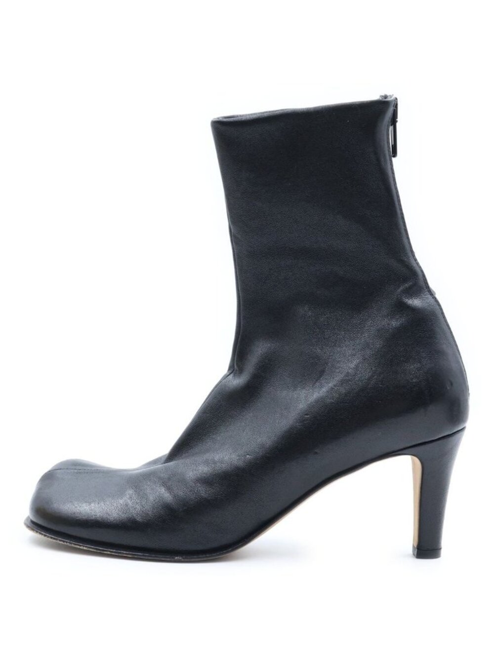 Bottega Veneta Block Ankle Square Toe Leather Heels Boots Black